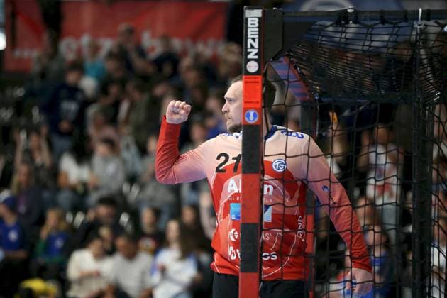 21.04.2025, Herren, Handball, Saison 2024 2025, 2. Handball-Bundesliga, 28. Spieltag: TV Grosswallstadt - TSV GWD Minden Stefan Hanemann ( 21, TV Grosswallstadt) zeigt Emotionen, Jubel Elsenfeld Untermainhalle Bayern Deutschland