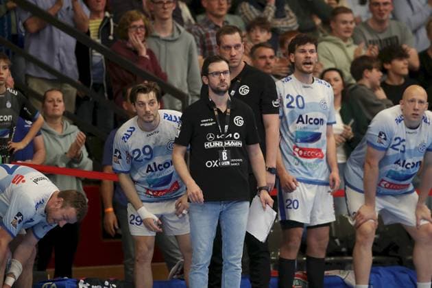 21.04.2025, Herren, Handball, Saison 2024 2025, 2. Handball-Bundesliga, 28. Spieltag: TV Grosswallstadt - TSV GWD Minden Andre Lohrbach (Trainer, TV Grosswallstadt) Elsenfeld Untermainhalle Bayern Deutschland