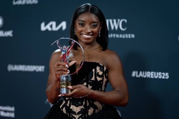 Bilder des Jahres 2025, Sport 04 April Sport Themen der Woche KW17 Sport Bilder des Tages 2025 Laureus World Awards Madrid Simone Biles attends the red carpet with Laureus World Sportswoman of the Year Award at the 2025 Laureus World Sport Awards at Palacio De Cibeles on April 21, 2025 in Madrid, Spain. Madrid Palacio de Cibeles Madrid Spain Copyright: xAlbertoxGardinx AGardin_20250421_Laureus_Awards_4465