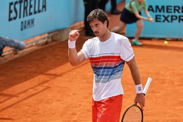 Borna Gojo (CRO), APRIL 21, 2025 - Tennis : Gojo celebrate after point during singles qualifying 1st round match against Marton Fucsovics on the ATP, Tennis Herren tour Masters 1000 tournaments Mutua Madrid Open tennis tournament at the Caja Magica in Madrid, Spain. Noxthirdxpartyxsales  (288331138)