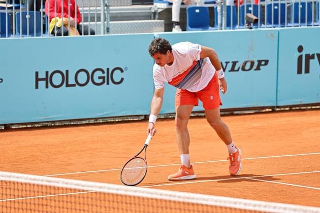 Borna Gojo (CRO), APRIL 21, 2025 - Tennis : Gojo during singles qualifying 1st round match against Marton Fucsovics on the ATP, Tennis Herren tour Masters 1000 tournaments Mutua Madrid Open tennis tournament at the Caja Magica in Madrid, Spain. Noxthirdxpartyxsales  (288331177)