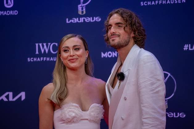 April 21, 2025, Madrid, Madrid, SPAIN: Paula Badosa (l) and Stefanos Tsitsipas (r) attend the red carpet of the Laureus World Awards 2025 at the Palacio de Cibeles, Madrid, Madrid SPAIN - ZUMAs197 0813545642st Copyright: xDavidxCanalesx