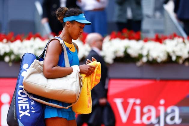 April 22, 2025, Madrid, Madrid, SPAIN: Naomi Osaka of Japan reacts after loses against Lucia Bronzetti of Italy during the Mutua Madrid Open 2025, ATP, Tennis Herren Masters 1000 and WTA, Tennis Damen 1000, tennis tournament celebrated at Caja Magica on April 22, 2025 in Madrid, Spain. Madrid SPAIN - ZUMAa181 20250422_zaa_a181_088 Copyright: xDennisxAgyemanx