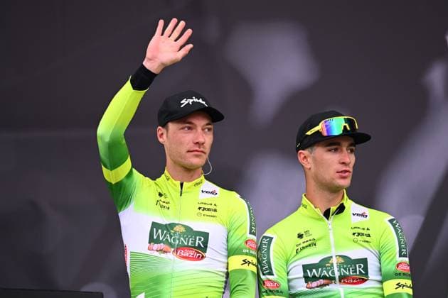 La Fleche Wallonne 2025 cycling race HUY, BELGIUM - APRIL 23 : Vliegen Loïc (BEL) of Wagner Bazin WB on stage before the start of the race during the Men Elite UCI 1.Pro 89th A.S.O. La Fleche Wallonne cycling race with start in Ciney and finish in Huy (205,2 km) on April 23, 2025 in Huy, Belgium, 23 04 2025 ( Motordriver Guy De Vuyst & Huy Belgium  Copyright: xTomasxSiskx