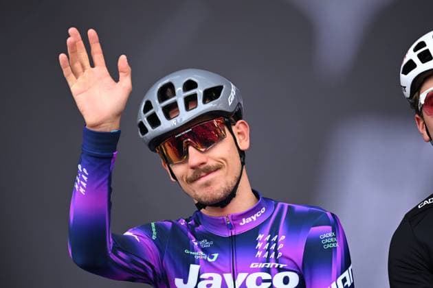 La Fleche Wallonne 2025 cycling race HUY, BELGIUM - APRIL 23 : Zana Filippo (ITA) of Team Jayco AlUla on stage before the start of the race during the Men Elite UCI 1.Pro 89th A.S.O. La Fleche Wallonne cycling race with start in Ciney and finish in Huy (205,2 km) on April 23, 2025 in Huy, Belgium, 23 04 2025 ( Motordriver Guy De Vuyst & Huy Belgium  Copyright: xTomasxSiskx