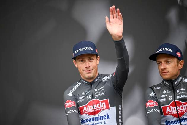 La Fleche Wallonne 2025 cycling race HUY, BELGIUM - APRIL 23 : Riesebeek Oscar (NED) of Alpecin-Deceuninck on stage before the start of the race during the Men Elite UCI 1.Pro 89th A.S.O. La Fleche Wallonne cycling race with start in Ciney and finish in Huy (205,2 km) on April 23, 2025 in Huy, Belgium, 23 04 2025 ( Motordriver Guy De Vuyst & Huy Belgium  Copyright: xTomasxSiskx