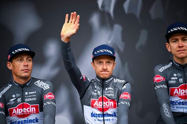 La Fleche Wallonne 2025 cycling race HUY, BELGIUM - APRIL 23 : Hermans Quinten (BEL) of Alpecin-Deceuninck on stage before the start of the race during the Men Elite UCI 1.Pro 89th A.S.O. La Fleche Wallonne cycling race with start in Ciney and finish in Huy (205,2 km) on April 23, 2025 in Huy, Belgium, 23 04 2025 ( Motordriver Guy De Vuyst & Huy Belgium  Copyright: xTomasxSiskx