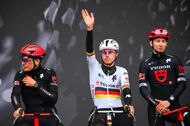 La Fleche Wallonne 2025 cycling race HUY, BELGIUM - APRIL 23 : Brenner Marco (GER) of Tudor Pro Cycling Team on stage before the start of the race during the Men Elite UCI 1.Pro 89th A.S.O. La Fleche Wallonne cycling race with start in Ciney and finish in Huy (205,2 km) on April 23, 2025 in Huy, Belgium, 23 04 2025 ( Motordriver Guy De Vuyst & Huy Belgium  Copyright: xTomasxSiskx