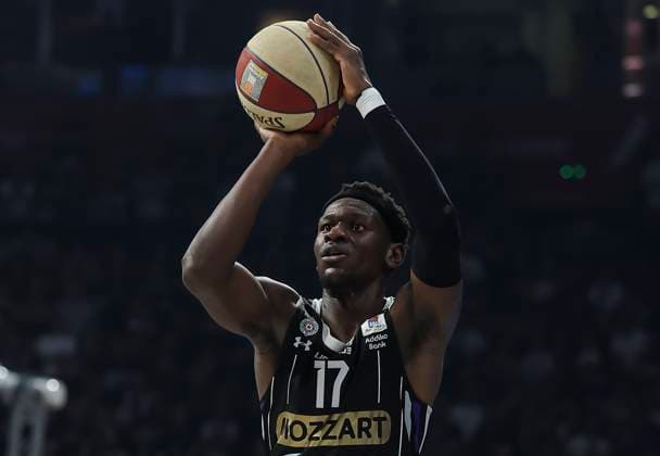 Partizan v Crvena Zvezda - ABA League - Season 2024 25 Isaac Bonga, 17 of Partizan Mozzart Bet Belgrade during the ABA League Season 2024 2024 match between Partizan and Crvena Zvezda at Belgrade Arena on April 21. 2025 in Belgrade, Serbia Belgrade Serbia Copyright: xPedjaxMilosavljevic STARSPORTx