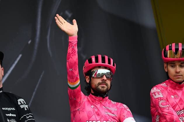 La Fleche Wallonne 2025 cycling race HUY, BELGIUM - APRIL 23 : Healy Ben (IRL) of EF Education - Easypost on stage before the start of the race during the Men Elite UCI 1.Pro 89th A.S.O. La Fleche Wallonne cycling race with start in Ciney and finish in Huy (205,2 km) on April 23, 2025 in Huy, Belgium, 23 04 2025 ( Motordriver Guy De Vuyst & Huy Belgium  Copyright: xTomasxSiskx