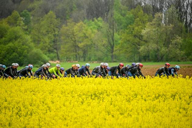 La Fleche Wallonne 2025 cycling race HUY, BELGIUM - APRIL 23 : Illustration picture of the peloton during the Men Elite UCI 1.Pro 89th A.S.O. La Fleche Wallonne cycling race with start in Ciney and finish in Huy (205,2 km) on April 23, 2025 in Huy, Belgium, 23 04 2025 ( Motordriver Guy De Vuyst & Huy Belgium  Copyright: xTomasxSiskx