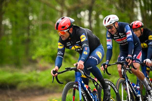 La Fleche Wallonne 2025 cycling race HUY, BELGIUM - APRIL 23 : Mosca Jacopo (ITA) of Lidl - Trek in action during the Men Elite UCI 1.Pro 89th A.S.O. La Fleche Wallonne cycling race with start in Ciney and finish in Huy (205,2 km) on April 23, 2025 in Huy, Belgium, 23 04 2025 ( Motordriver Guy De Vuyst & Huy Belgium  Copyright: xTomasxSiskx