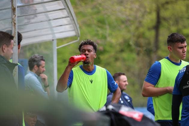 Bambase Conte (Karlsruher SC, 31), Karlsruher SC Fussball, 2. Bundesliga, Training, 2024 2025, 23.04.2025, DFL REGULATIONS PROHIBIT ANY USE OF PHOTOGRAPHS AS IMAGE SEQUENCES AND OR QUASI-VIDEO, Karlsruher SC Fussball, 2. Bundesliga, Training, 2024 2025, 23.04.2025 Karlsruhe