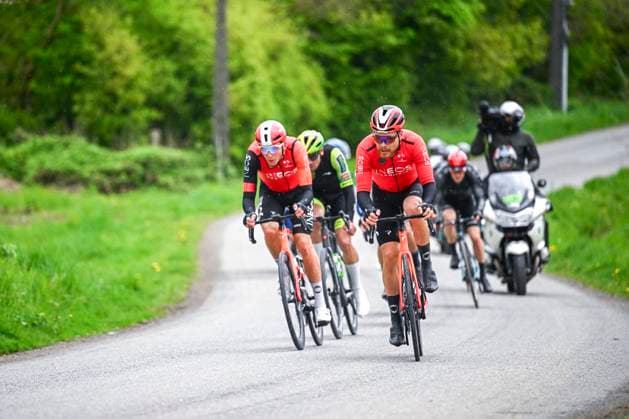 La Fleche Wallonne 2025 cycling race HUY, BELGIUM - APRIL 23 : Foss Tobias (NOR) of INEOS Grenadiers and Shmidt Artem (USA) of INEOS Grenadiers in the escape pack during the Men Elite UCI 1.Pro 89th A.S.O. La Fleche Wallonne cycling race with start in Ciney and finish in Huy (205,2 km) on April 23, 2025 in Huy, Belgium, 23 04 2025 ( Motordriver Guy De Vuyst & Huy Belgium  Copyright: xTomasxSiskx