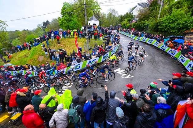 La Fleche Wallonne 2025 cycling race HUY, BELGIUM - APRIL 22 : Illustration picture of the peloton during the Men Elite UCI 1.Pro 89th A.S.O. La Fleche Wallonne cycling race with start in Ciney and finish in Huy (205,2 km) on April 22, 2025 in Huy, Belgium, 22 04 2025 Huy Belgium  Copyright: xVincentxKalutx