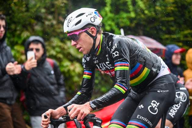 La Fleche Wallonne 2025 cycling race HUY, BELGIUM - APRIL 23 : Pogacar Tadej (SLO) of UAE Team Emirates - XRG in action during the Men Elite UCI 1.Pro 89th A.S.O. La Fleche Wallonne cycling race with start in Ciney and finish in Huy (205,2 km) on April 23, 2025 in Huy, Belgium, 23 04 2025 ( Motordriver Guy De Vuyst & Huy Belgium  Copyright: xTomasxSiskx