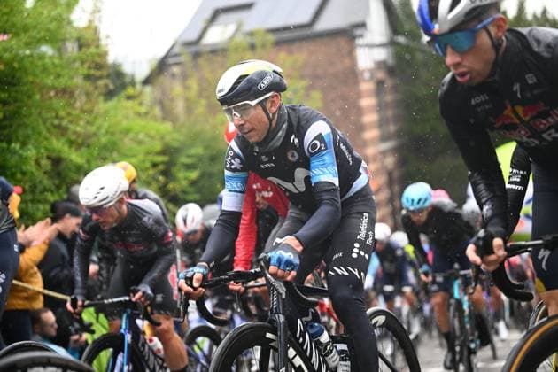 La Fleche Wallonne 2025 cycling race HUY, BELGIUM - APRIL 23 : Rider of Movistar Team in action during the Men Elite UCI 1.Pro 89th A.S.O. La Fleche Wallonne cycling race with start in Ciney and finish in Huy (205,2 km) on April 23, 2025 in Huy, Belgium, 23 04 2025 ( Motordriver Guy De Vuyst & Huy Belgium  Copyright: xTomasxSiskx