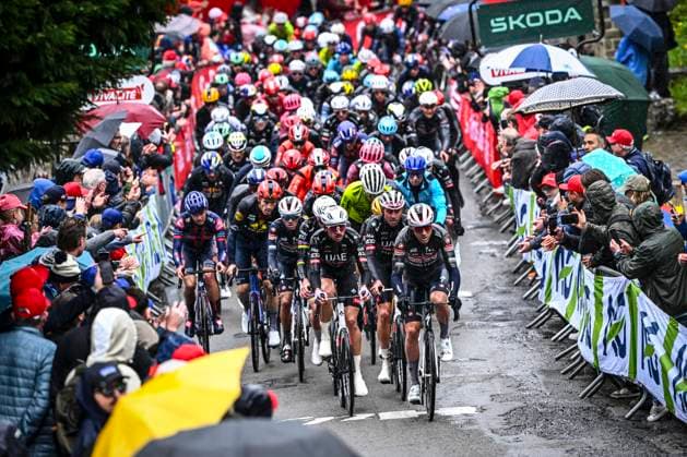 La Fleche Wallonne 2025 cycling race HUY, BELGIUM - APRIL 23 : Illustration picture of the peloton during the Men Elite UCI 1.Pro 89th A.S.O. La Fleche Wallonne cycling race with start in Ciney and finish in Huy (205,2 km) on April 23, 2025 in Huy, Belgium, 23 04 2025 Huy Belgium  Copyright: xVincentxKalutx