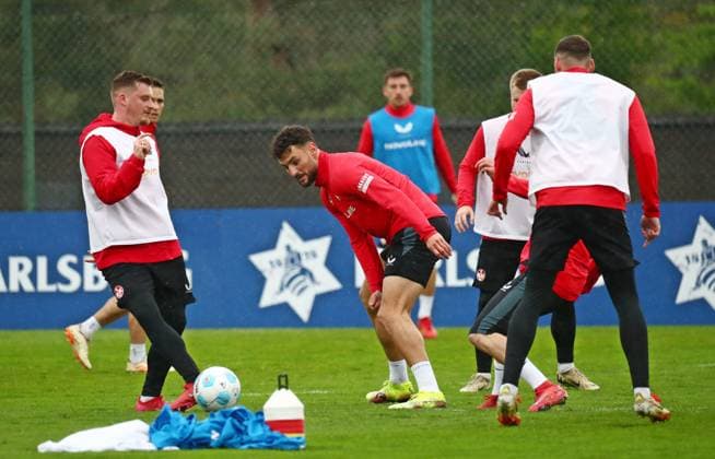 23.04.2025, xmohx, Fussball 2.Bundesliga, 1.FC Kaiserslautern - Training v.l. Marlon Ritter (Kaiserslautern) (DFL DFB REGULATIONS PROHIBIT ANY USE OF PHOTOGRAPHS as IMAGE SEQUENCES and or QUASI-VIDEO) Kaiserslautern