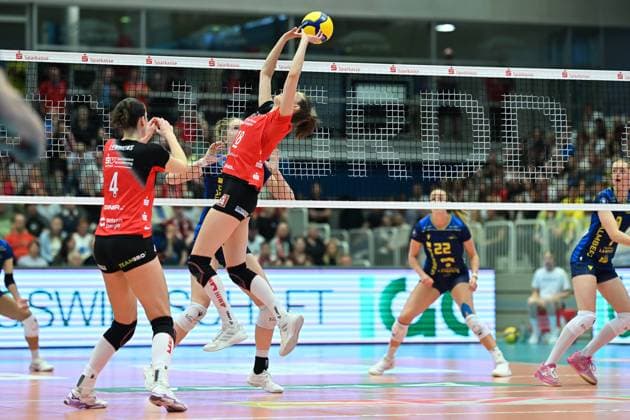 Sarah Straube (Dresdner SC, 18) Dresdner SC vs. SSC Palmberg Schwerin, 1. Volleyball Bundesliga Frauen, Spielzeit 2024 2025, 23.04.2025 Dresdner SC vs. SSC Palmberg Schwerin, 1. Volleyball Bundesliga Frauen, Spielzeit 2024 2025, 23.04.2025 Dresden Copyright: xEibner-Pressefoto xHoepnerx EP_PHR