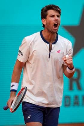 Mutua Madrid Open 2025 Cameron Norrie of Great Britain celebrates a point against Martin Landaluce of Spain during the first round match of the Mutua Madrid Open 2025 tournament celebrated at La Caja Magica on April 24, 2025 in Madrid, Spain. Madrid La Caja Magica Madrid Spain Copyright: xAlbertoxGardinx AGardin_20250424_Mutua_Madrid_Open_0173