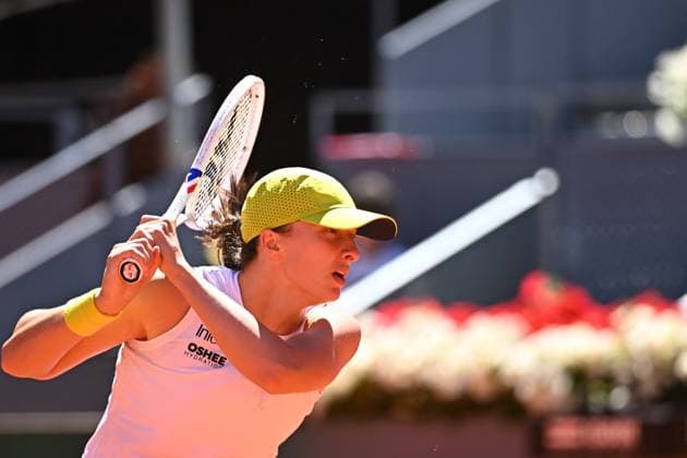 Mutua Madrid Open - Madrid Iga Swiatek (POL) during her first round match at the Mutua Madrid Open in Madrid , Spain, on April, 24, 2025. Photo by Corinne Dubreuil ABACAPRESS.COM Madrid Spain  Copyright: xDubreuilxCorinne ABACAx