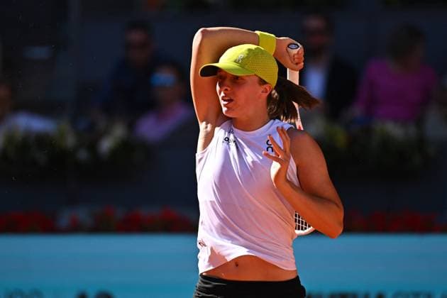 Mutua Madrid Open - Madrid Iga Swiatek (POL) during her first round match at the Mutua Madrid Open in Madrid , Spain, on April, 24, 2025. Photo by Corinne Dubreuil ABACAPRESS.COM Madrid Spain  Copyright: xDubreuilxCorinne ABACAx
