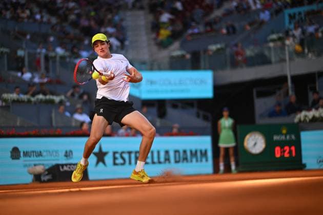 Mutua Madrid Open - Madrid Joao Fonseca (BRA) during his first round match at the Mutua Madrid Open in Madrid , Spain, on April, 24, 2025. Photo by Corinne Dubreuil ABACAPRESS.COM Madrid Spain  Copyright: xDubreuilxCorinne ABACAx