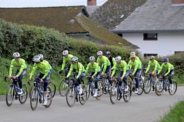 Liege Bastogne Liege 2025 Training 24 04 2025 Liege, Belgium - April 24 : Evenepoel Remco (BEL) of Soudal - Quick Step and his teammates pictured during a training session prior to the 111 edition of Liege Bastogne Liege a cycling race of 252 kms with start in Liege and finish in Liege on April 24, 2025 in Liege, Belgium, 24 04 2025 ( Motordriver Guy De Vuyst - Liege Belgium  Copyright: xSesx