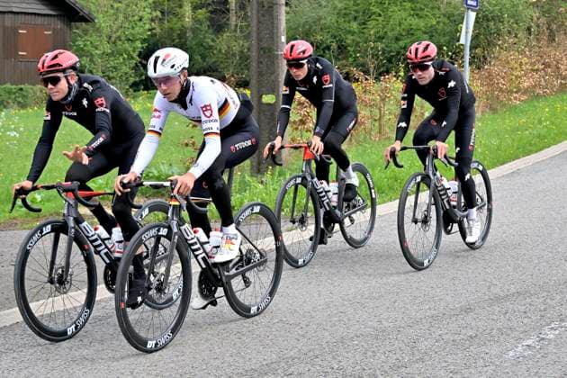 Liege Bastogne Liege 2025 Training 25 04 2025 Liege, Belgium - April 25 : Brenner Marco (GER) of Tudor Pro Cycling Team pictured during a training session prior to the 111 edition of Liege Bastogne Liege a cycling race of 252 kms with start in Liege and finish in Liege on April 25, 2025 in Liege, Belgium, 25 04 2025 ( Motordriver Guy De Vuyst - Liege Belgium  Copyright: xSesx