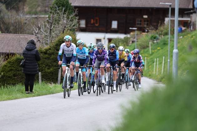 CYCLING - Tour of the Alps 2025 LIENZ,AUSTRIA,25.APR.25 - CYCLING - Tour of the Alps, stage 5, Lienz - Lienz. Image shows Fran Miholjevic (CRO Bahrain-Victorious), Finlay Pickering (GBR Bahrain-Victorious) and Koen Bouwman (NED Jayco Alula).  GEPAxpictures xDavidxGeieregger