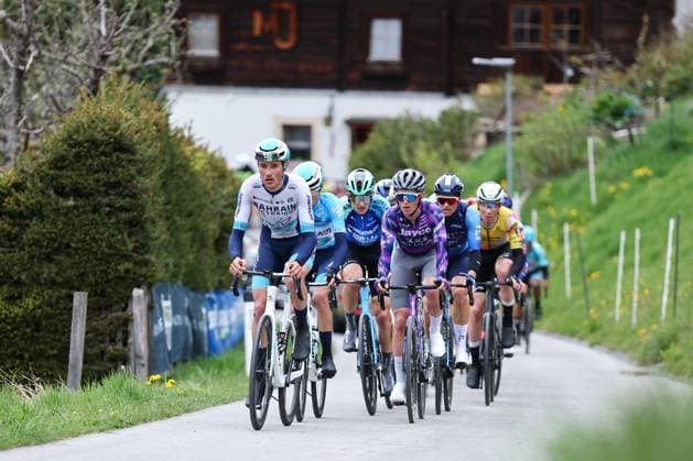 CYCLING - Tour of the Alps 2025 LIENZ,AUSTRIA,25.APR.25 - CYCLING - Tour of the Alps, stage 5, Lienz - Lienz. Image shows Fran Miholjevic (CRO Bahrain-Victorious), Finlay Pickering (GBR Bahrain-Victorious) and Koen Bouwman (NED Jayco Alula).  GEPAxpictures xDavidxGeieregger
