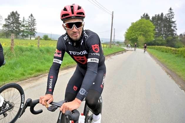 Liege Bastogne Liege 2025 Training 25 04 2025 Liege, Belgium - April 25 : Alaphilippe Julian (FRA) of Tudor Pro Cycling Team pictured during a training session prior to the 111 edition of Liege Bastogne Liege a cycling race of 252 kms with start in Liege and finish in Liege on April 25, 2025 in Liege, Belgium, 25 04 2025 ( Motordriver Guy De Vuyst - Liege Belgium  Copyright: xSesx