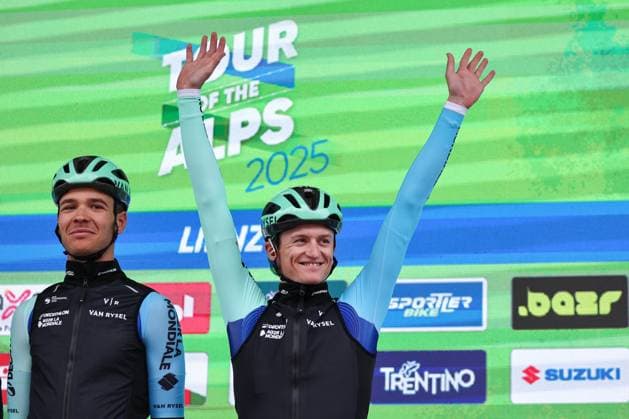 CYCLING - Tour of the Alps 2025 LIENZ,AUSTRIA,25.APR.25 - CYCLING - Tour of the Alps, stage 5, Lienz - Lienz. Image shows Ilian Alexandre Barhoumi (SUI Decathlon AG2R la Mondiale) and Felix Gall (AUT Decathlon AG2R la Mondiale).  GEPAxpictures xDavidxGeieregger