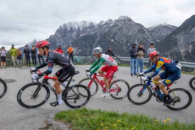 CYCLING - Tour of the Alps 2025 LIENZ,AUSTRIA,25.APR.25 - CYCLING - Tour of the Alps, stage 5, Lienz - Lienz. Image shows Lucas Eriksson (SWE Tudor Pro Cycling Team), Mattia Bais (ITA Polti VisitMalta) and Lennard Kaemna Lennard (GER Lidl-Trek).  GEPAxpictures xDavidxGeieregger
