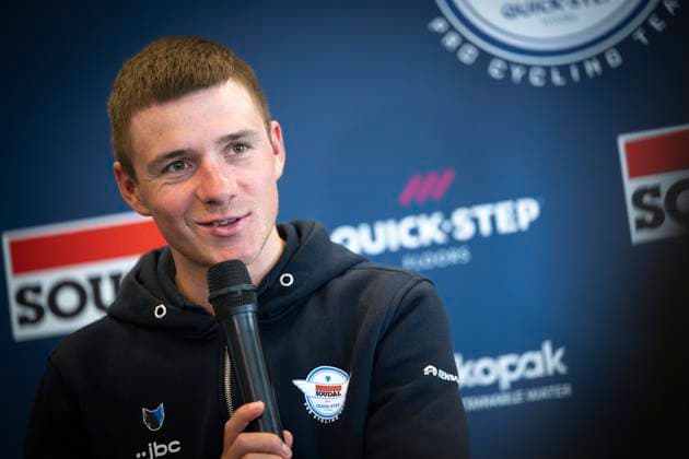 Sport Themen der Woche KW17 Sport Bilder des Tages PC Soudal - Quick Step Liege-Bastogne-Liege Liege, Belgium - April 25 : Evenepoel Remco (BEL) of Soudal - Quick Step during a press conference, PK, Pressekonferenz prior to the 111 edition of Liege Bastogne Liege a cycling race of 252 kms with start in Liege and finish in Liege on April 25, 2025 in Liege, Belgium, 25 04 2025 Liege Belgium  Copyright: xSesx