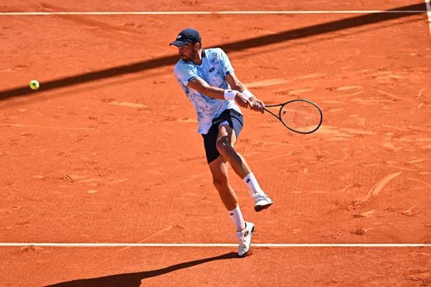 Mutua Madrid Open Men - Spain Benjamin Bonzi (FRA) during his second round match at the Mutua Madrid Open in Madrid, Spain, on April, 25, 2025. Photo by Corinne Dubreuil ABACAPRESS.COM Madrid Spain  Copyright: xDubreuilxCorinne ABACAx