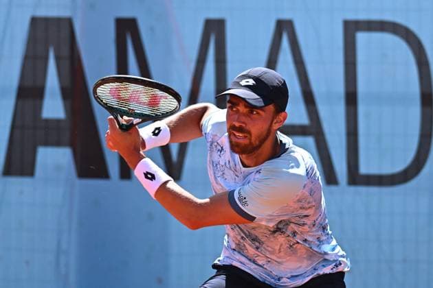 Mutua Madrid Open Men - Spain Benjamin Bonzi (FRA) during his second round match at the Mutua Madrid Open in Madrid, Spain, on April, 25, 2025. Photo by Corinne Dubreuil ABACAPRESS.COM Madrid Spain  Copyright: xDubreuilxCorinne ABACAx