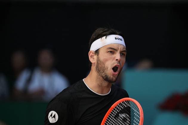 April 25, 2025, Madrid, Madrid, Spain: TAYLOR FRITZ of Australia during his match against CHRISTOPHER OÃ‚Â CONNELL of Australia on Day Five of the Mutua Madrid Open at La Caja Magica. Madrid Spain - ZUMAd308 20250425_zsp_d308_016 Copyright: xJuanxCarlosxLucasx