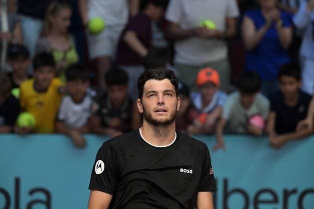 April 25, 2025, Madrid, Madrid, Spain: TAYLOR FRITZ of Australia during his match against CHRISTOPHER OÃ‚Â CONNELL of Australia on Day Five of the Mutua Madrid Open at La Caja Magica. Madrid Spain - ZUMAd308 20250425_zsp_d308_017 Copyright: xJuanxCarlosxLucasx