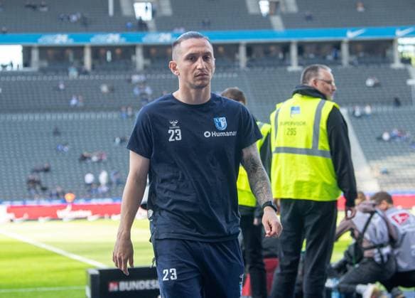 Fussball, Herren, Saison 2024 2025, 2. Bundesliga (31. Spieltag), Hertha BSC - 1. FC Magdeburg, Baris Atik (1. FC Magdeburg), 25.04. 2025,