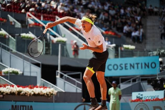 Mutua Madrid Open 2025, MADRID, SPAIN - APRIL 25: Alexander Zverev from Germany during his Second Round Men’s Singles Match against Roberto Bautista Agut from Spain on Day Four at the Mutua Madrid Open at La Caja Magica on April 25, 2025 in Madrid, Spain. (Photo by Andy Astfalck) Copyright: xBEAUTIFULxSPORTS Astfalckx