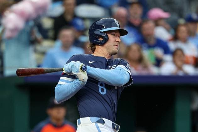 MLB, Baseball Herren, USA 2025: Astros Vs Royals APR 25 April 25, 2025: Kansas City Royals left fielder Drew Waters (8) hits a double against the Houston Astros during the second inning at Kauffman Stadium in Kansas City, MO. David Smith CSM (Credit Image: Â David Smith Cal Media) Kansas City Mo United States of America EDITORIAL USE ONLY Copyright: xx ZUMA-20250425_zma_c04_014.jpg DavidxSmithx csmphotothree378179