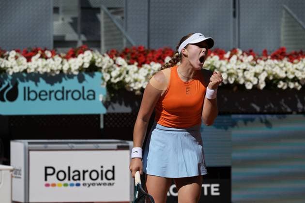 April 26, 2025, Madrid, Madrid, Spain: MIRRA ANDRo°YEVA of Russia during her match against MAGDALENA FRECH of Poland on Day Six of the Mutua Madrid Open at La Caja Magica. Madrid Spain - ZUMAd308 20250426_zsp_d308_006 Copyright: xJuanxCarlosxLucasx