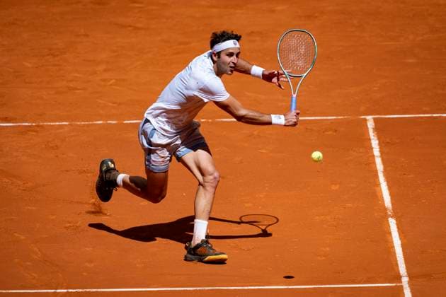 Mutua Madrid Open 2025 Tomas Etcheverry of Argentina is in action against Lorenzo Musetti of Italy during Men s Round of 64 match of the Mutua Madrid Open 2025 tournament celebrated at La Caja Magica on April 26, 2025 in Madrid, Spain. Madrid La Caja Magica Madrid Spain Copyright: xAlbertoxGardinx AGardin_20250426_Mutua_Madrid_Open_0308