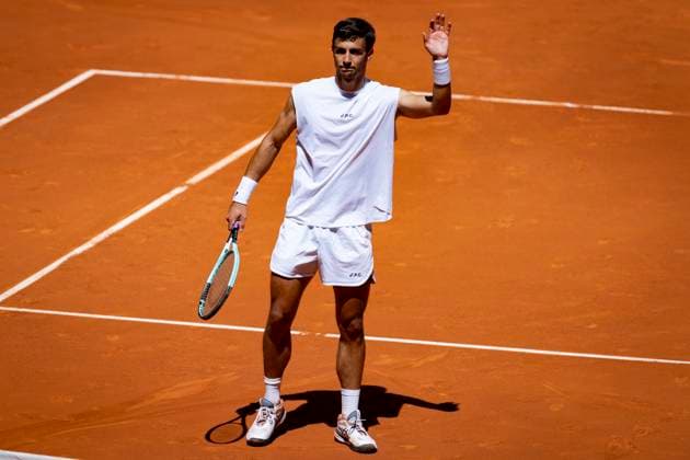 Mutua Madrid Open 2025 Lorenzo Musetti of Italy celebrates victory after his match against Tomas Etcheverry of Argentina during Men s Round of 64 match of the Mutua Madrid Open 2025 tournament celebrated at La Caja Magica on April 26, 2025 in Madrid, Spain. Madrid La Caja Magica Madrid Spain Copyright: xAlbertoxGardinx AGardin_20250426_Mutua_Madrid_Open_0328