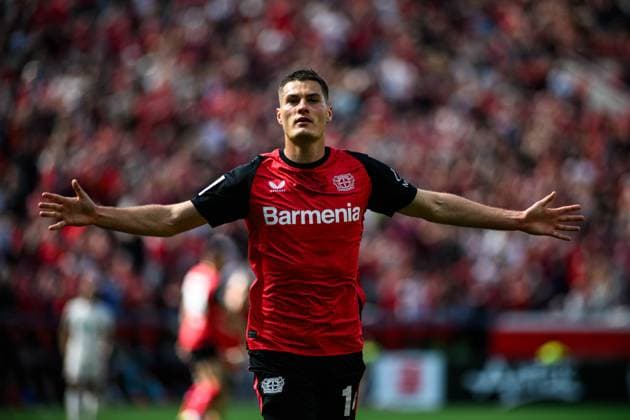 Bilder des Jahres 2025, Sport 04 April Sport Themen der Woche KW17 Sport Bilder des Tages LEVERKUSEN, GERMANY - 26 APRIL, 2025: Patrik Schick, - The Bundesliga match Bayer 04 Leverkusen vs FC Augsburg at BayArena.  Copyright: xVITALIIxKLIUIEVx