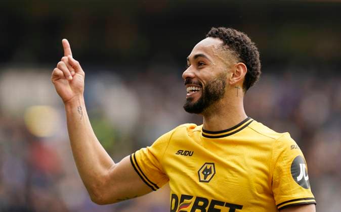 Wolverhampton, England, 26th April 2025. Matheus Cunha of Wolverhampton Wanderers celebrates after scoring the opening goal during the Wolverhampton Wanderers vs Leicester City Premier League match at Molineux, Wolverhampton. Picture credit should read: Andrew Yates Sportimage EDITORIAL USE ONLY. No use with unauthorised audio, video, data, fixture lists, club league logos or live services. Online in-match use limited to 120 images, no video emulation. No use in betting, games or single club league player publications. SPI_005_AY_WOLVES_LEICESTER SPI-3887-0005