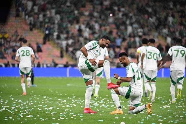 AFC Champions League Elite JEDDAH, SAUDI ARABIA - APRIL 26: Mahrez Riyad celebrates scoring his side s first goal of the match during the AFC Champions League Elite match between Al Ahli Saudi FC (KSA) v Buriram United (THA). Al Inma Bank Stadium at King Abdullah City
