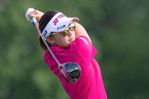 April 26, 2025, The Woodlands, Texas, USA: CHISATO IWAI (JPN) tees off on the 4th hole during the third round of the 2025 Chevron Championship at The Club at Carlton Woods in The Woodlands, Texas, on Saturday, April 26, 2025. The Woodlands USA - ZUMAp213 20250426_znp_p213_059 Copyright: xLynnxPenningtonx